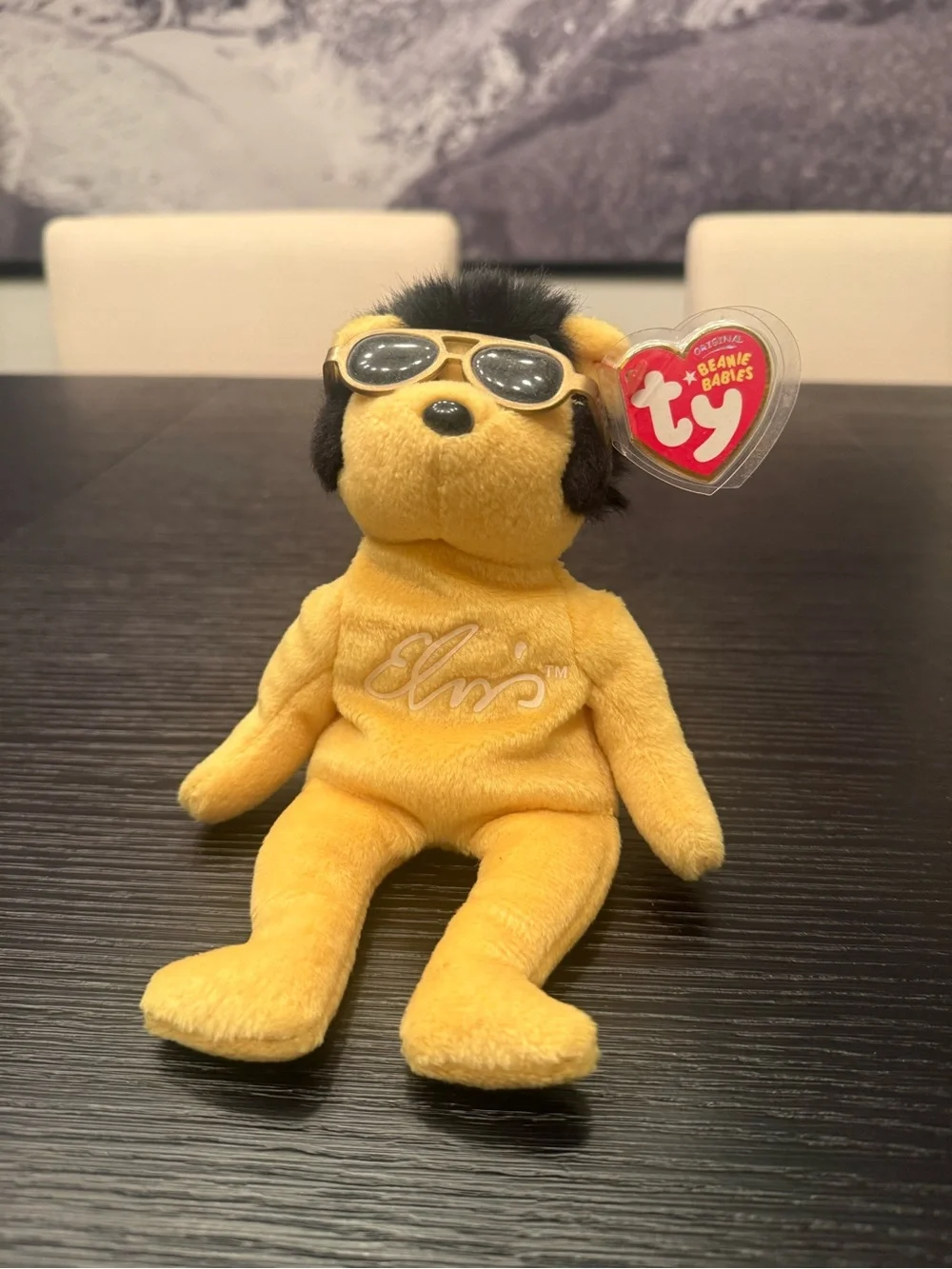 NWT Vintage Ty Beanie Baby Elvis Bear Solid Gold Beanie Bean Bag Plush